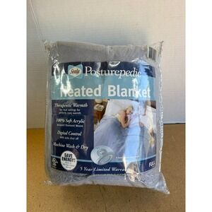 SEALY FULL SIZE ELECTRIC HEATING LEVEL Dusty Blue THROW BLANKET 50 X 60 EUC